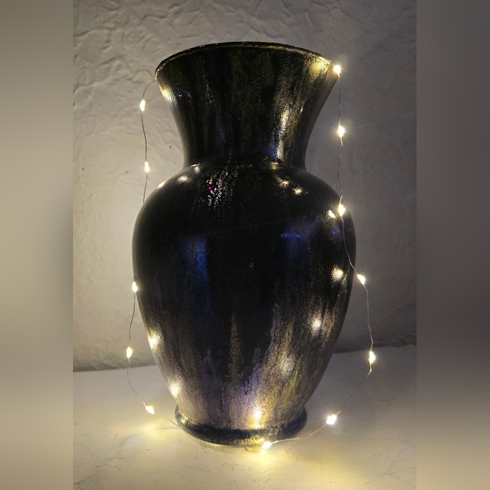 HANDCRAFTED Upcycled Glass Vase HANDPAINTED Tabletop Art Decor Shimmery Sparkles
